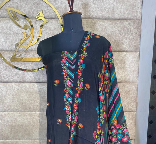 BLACK SEMI MUSLIN FULL SALWAR SET - 30656