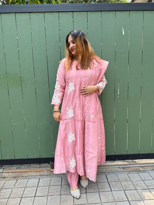 DUSTY PINK SEMI MULCHANDERI FULL SALWAR SET - 30663
