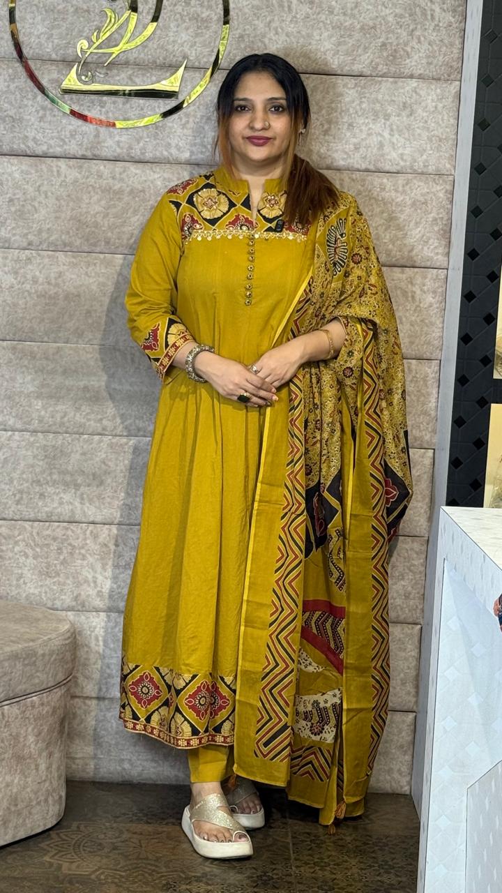 MUSTARD YELLOW COTTON FULL SALWAR SET - 30684