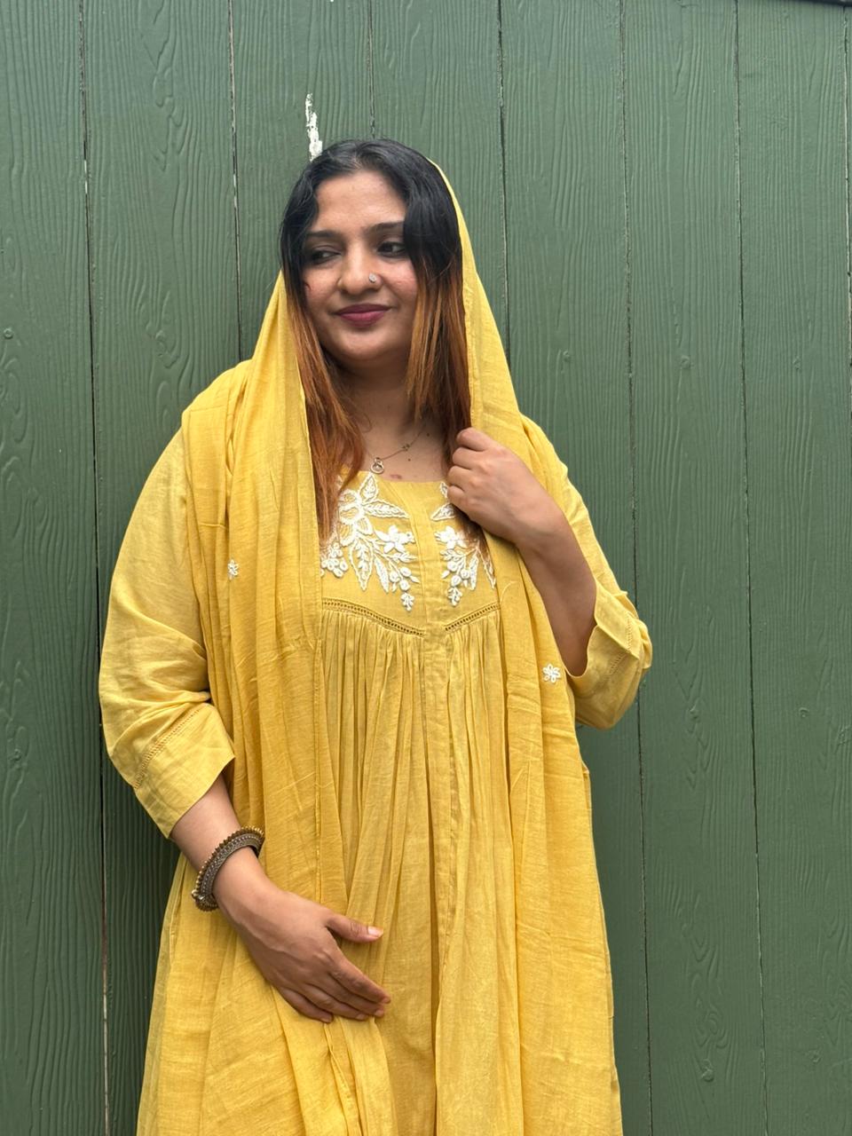 MUSTARD YELLOW MUL COTTON FULL SALWAR SET - 30712