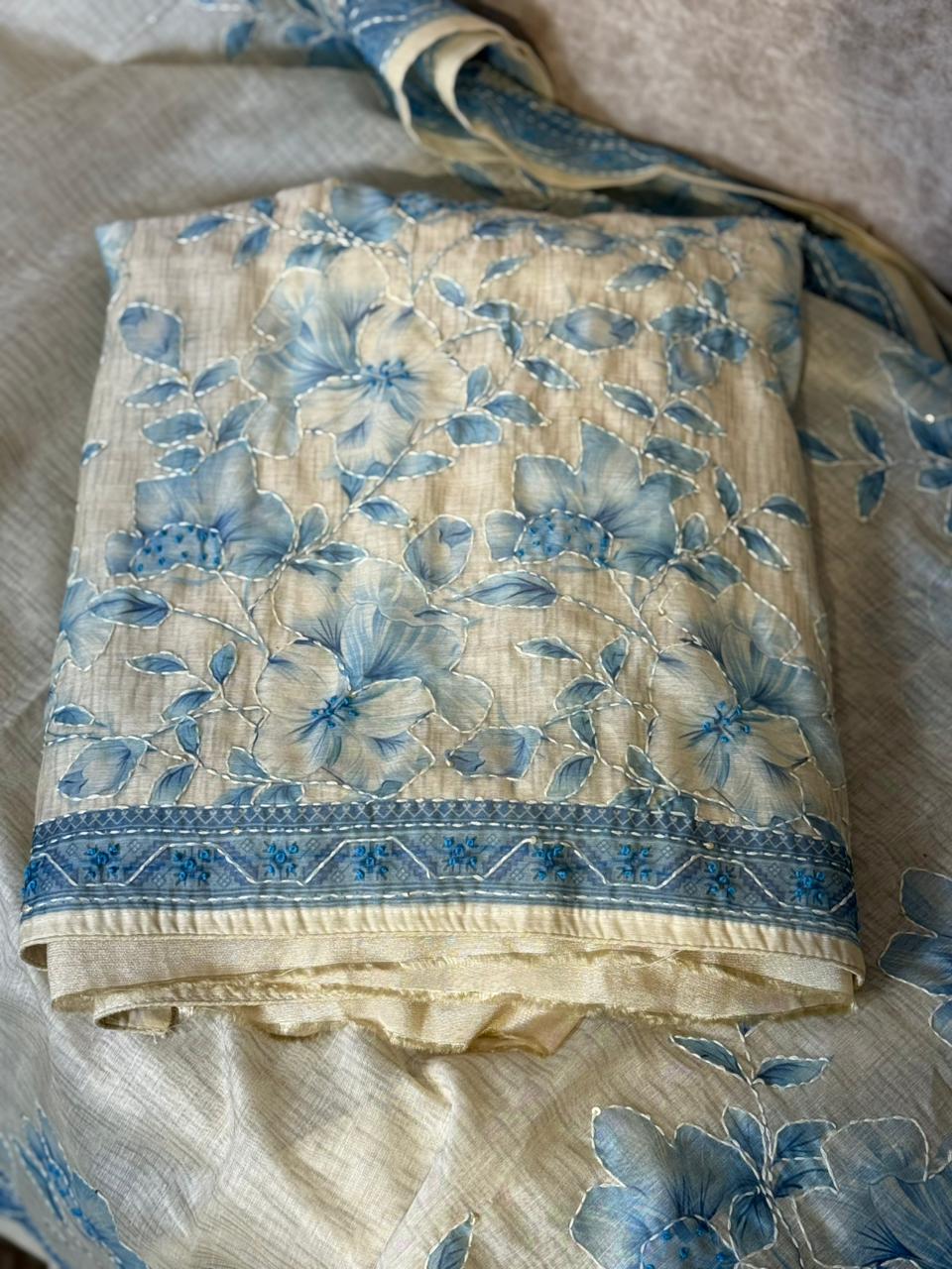 IVORY AND POWDER BLUE FULL SALWAR MATERIAL - 30709