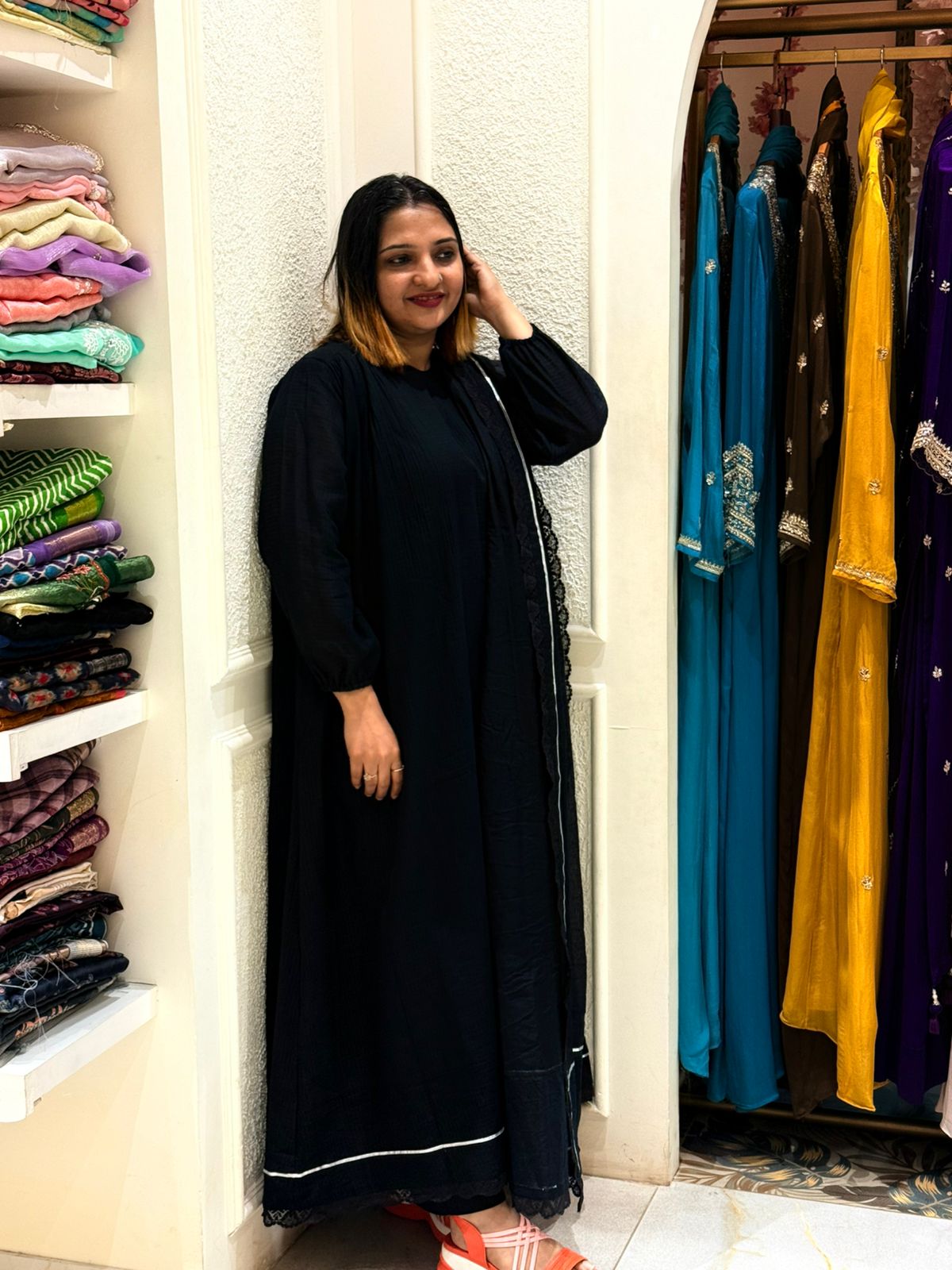 BLACK  COTTA FULL SALWAR SET- 52472 (WITHOUT BOTTOM)