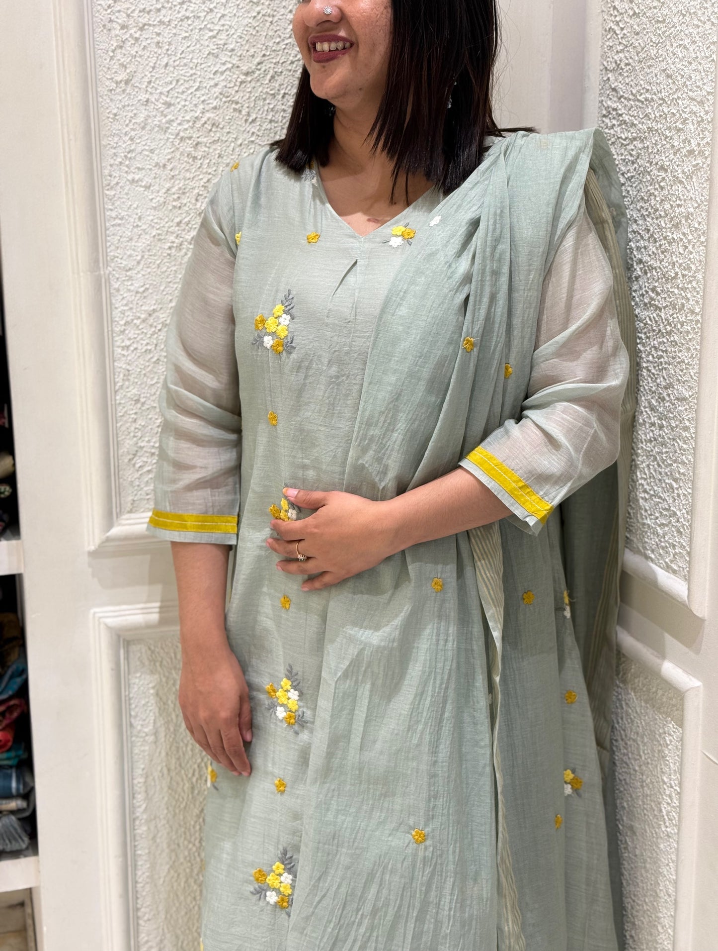 PASTEL MIND GREEN CHANDERI FULL SET SALWAR -30739