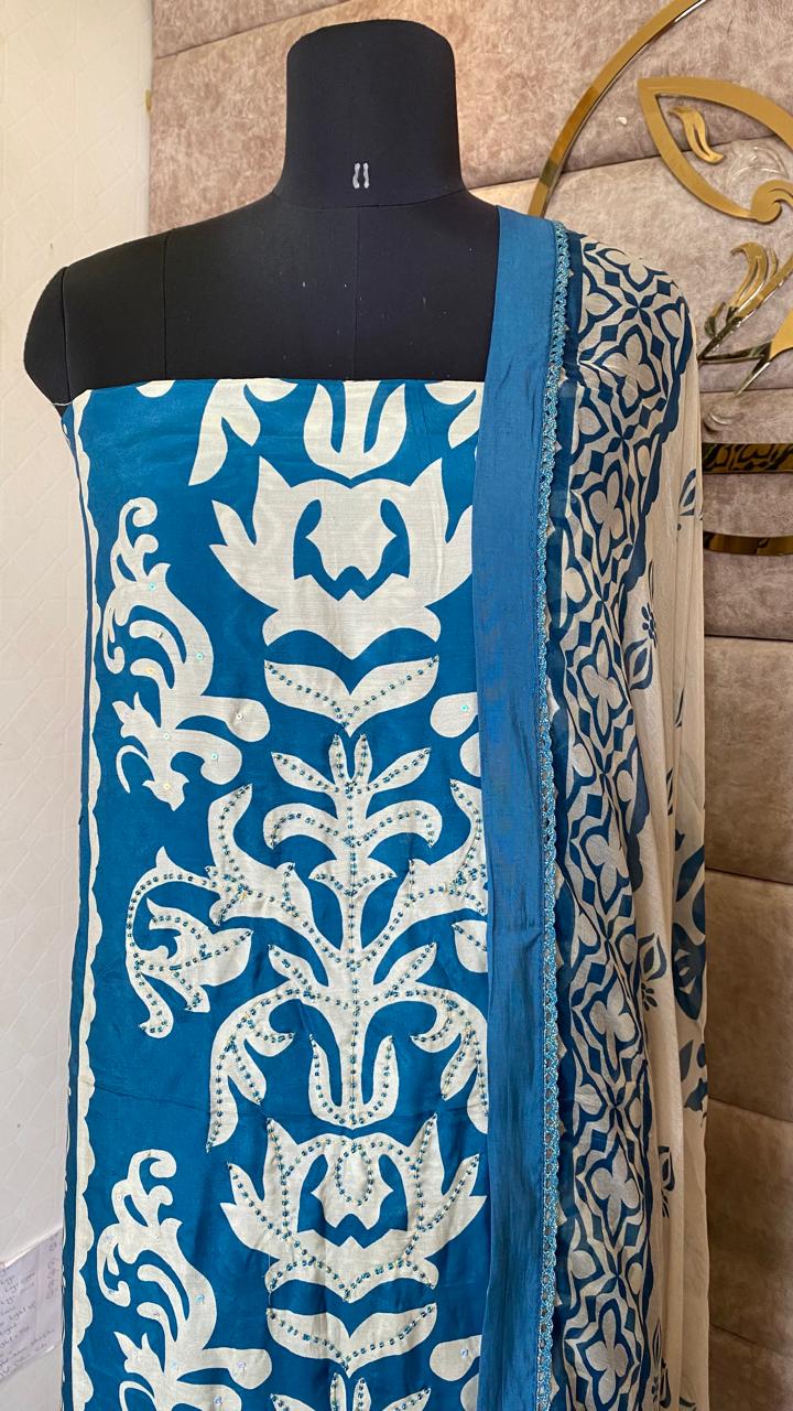 MUSLIN LIGHT BLUE SALWAR FULL SET-31503