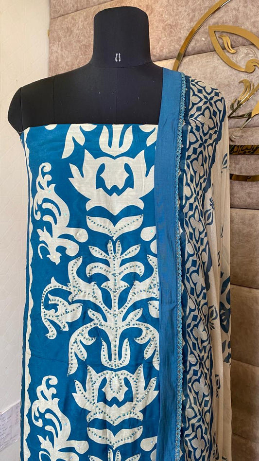 MUSLIN LIGHT BLUE SALWAR FULL SET-31503