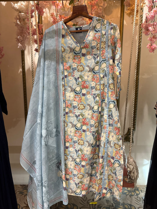 FLORAL PRINTED PASTEL BLUE SALWAR SET-52711