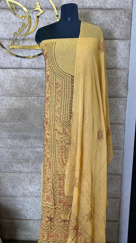 MUSTARD Yellow KARACHI SALWAR MATERIAL - 30620 (WITHOUT BOTTOM)