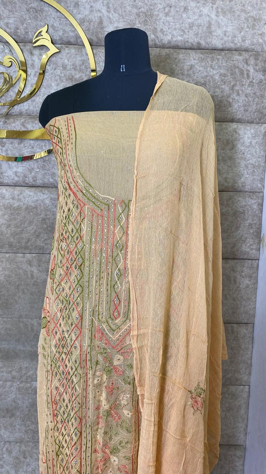 PASTEL ORANGE KARACHI SALWAR MATERIAL - 30620 (WITHOUT BOTTOM)