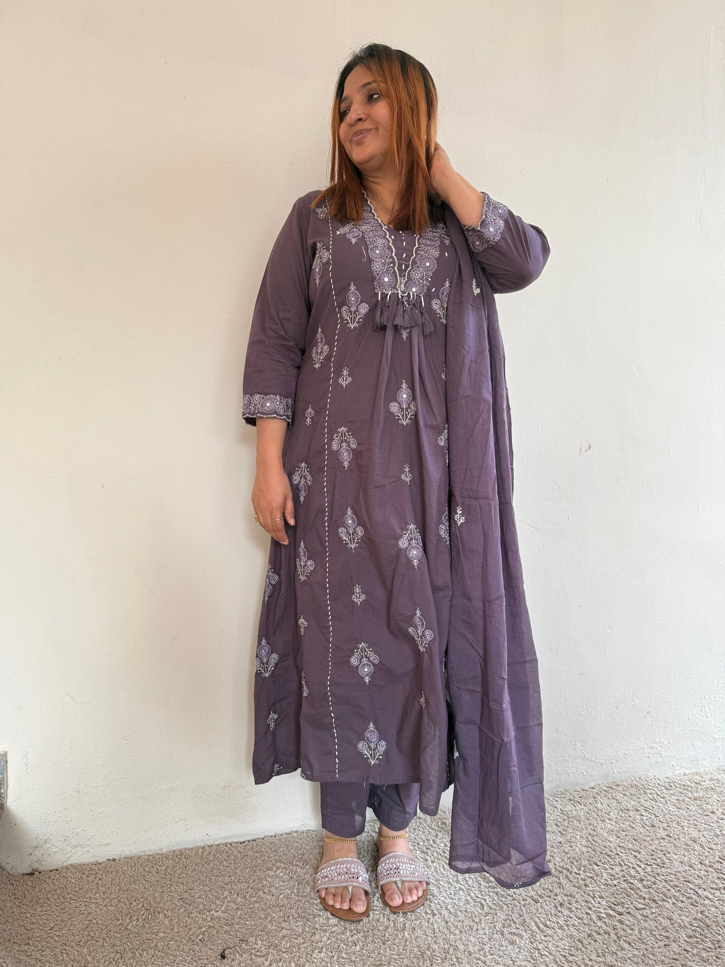 DUSTY PURPLE COTTON FULL SALWAR SET-30480