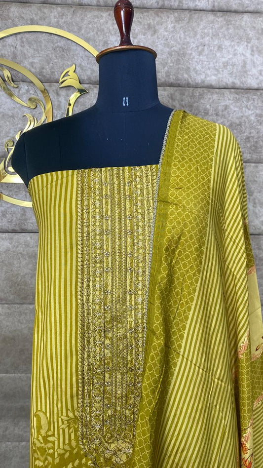 MUSLIN OLIVE GREEN SALWAR MATERIAL - 30501