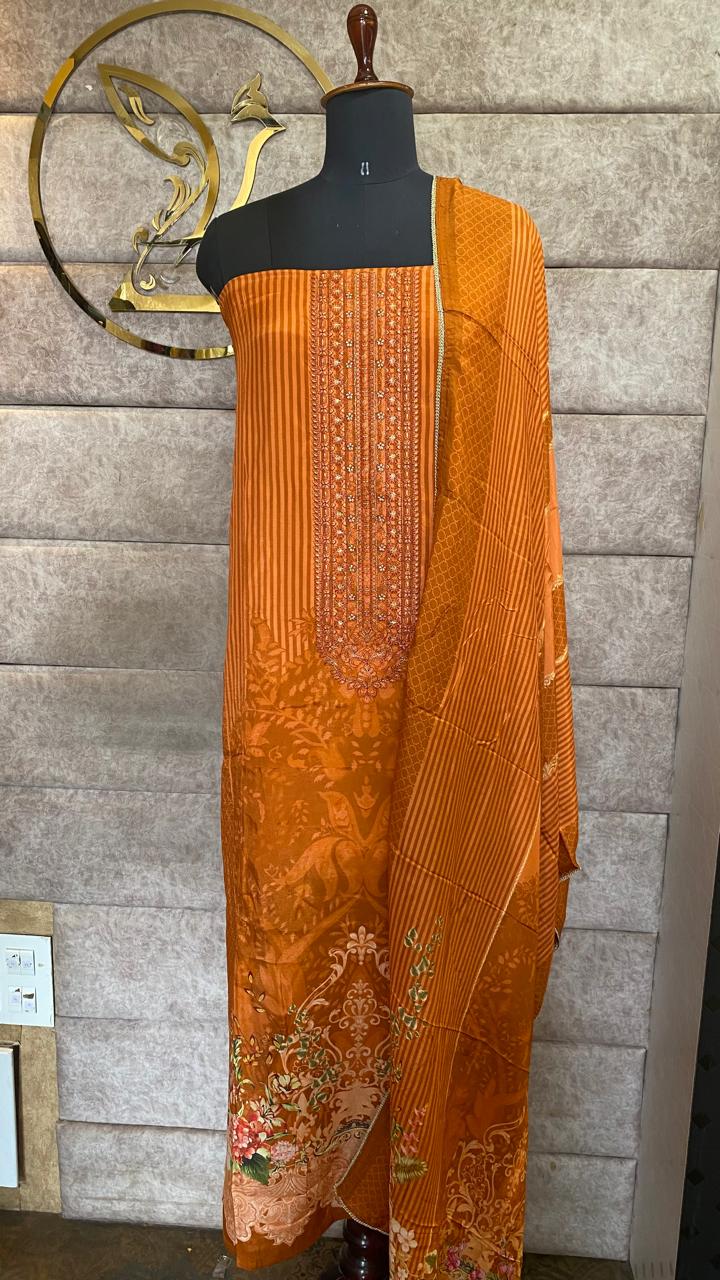 MUSLIN ORANGE SALWAR MATERIAL - 30501
