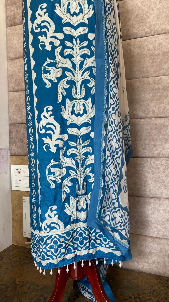 MUSLIN LIGHT BLUE SALWAR FULL SET-31503