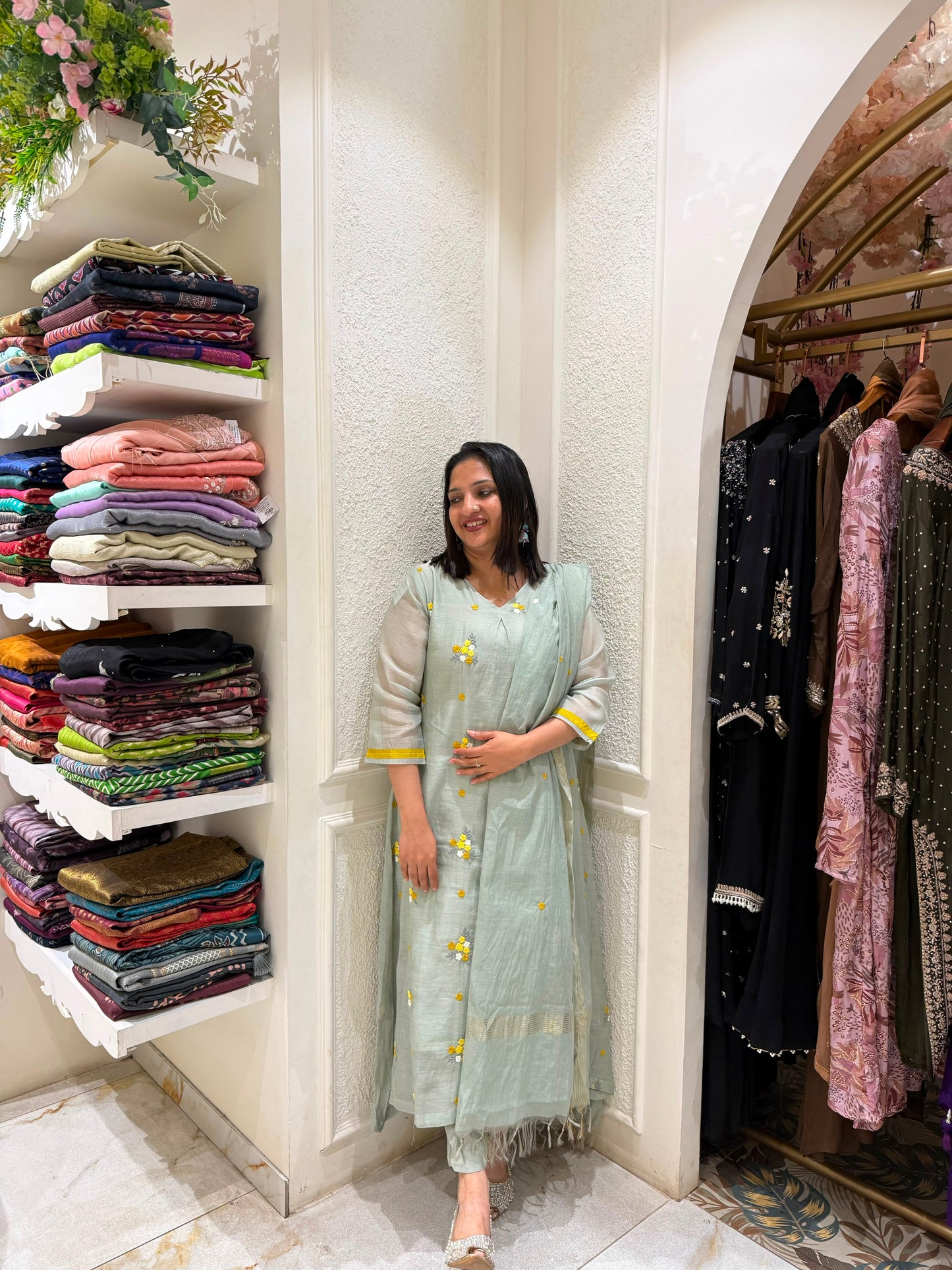 PASTEL MIND GREEN CHANDERI FULL SET SALWAR -30739