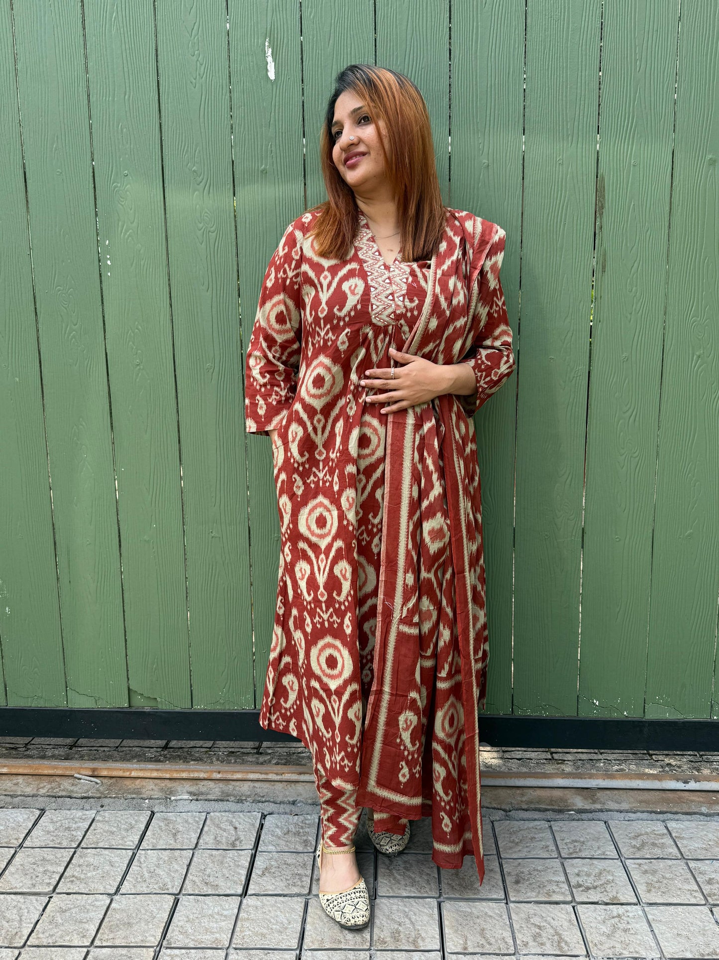 BRICK RED COTTON FULL SALWAR SET - 30469