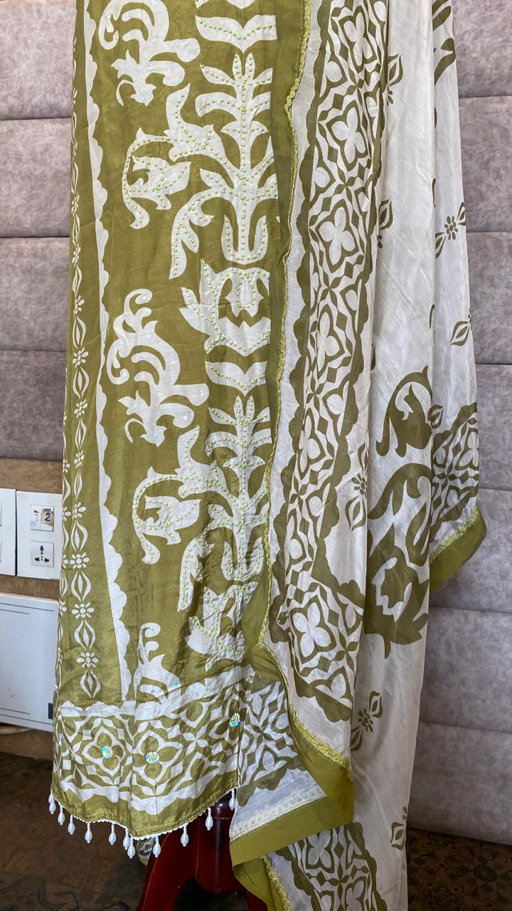 MUSLIN OLIVE GREEN SALWAR FULL SET-31503