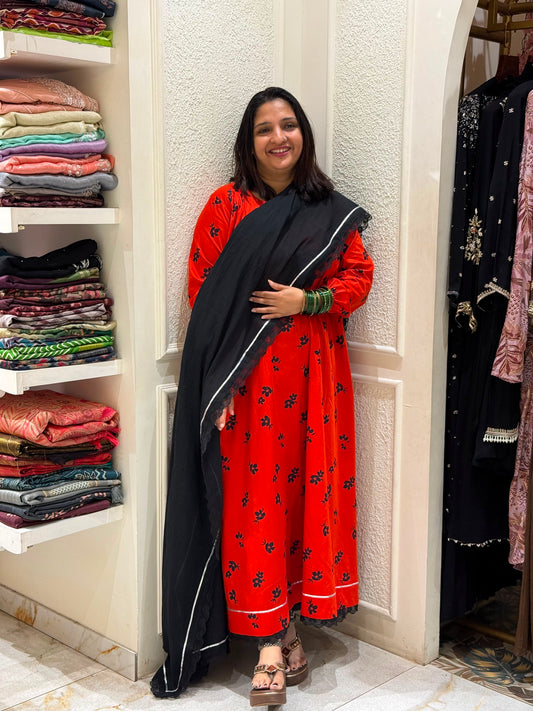 RED&BLACK FLORAL ANARKALI SUIT -52641