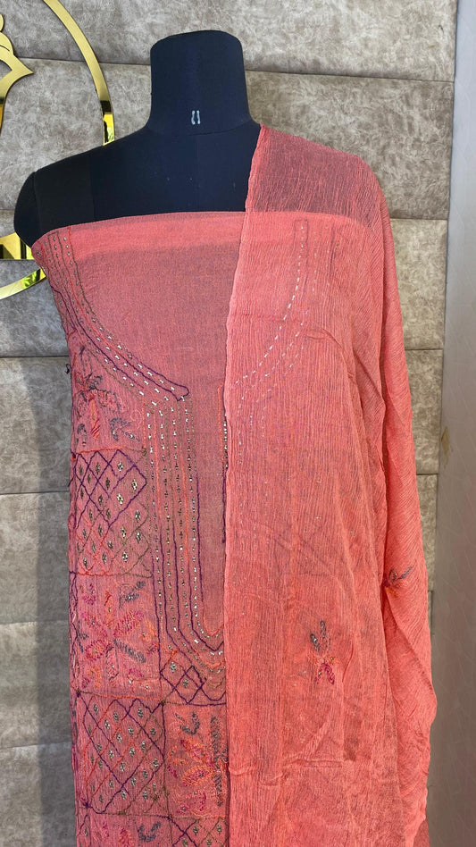 PEACH KARACHI SALWAR MATERIAL - 30620 (WITHOUT BOTTOM)