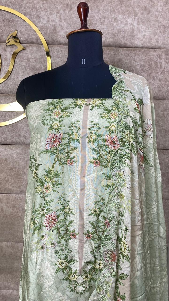 MUSLIN MINT GREEN FULL SALWAR MATERIAL - 30502