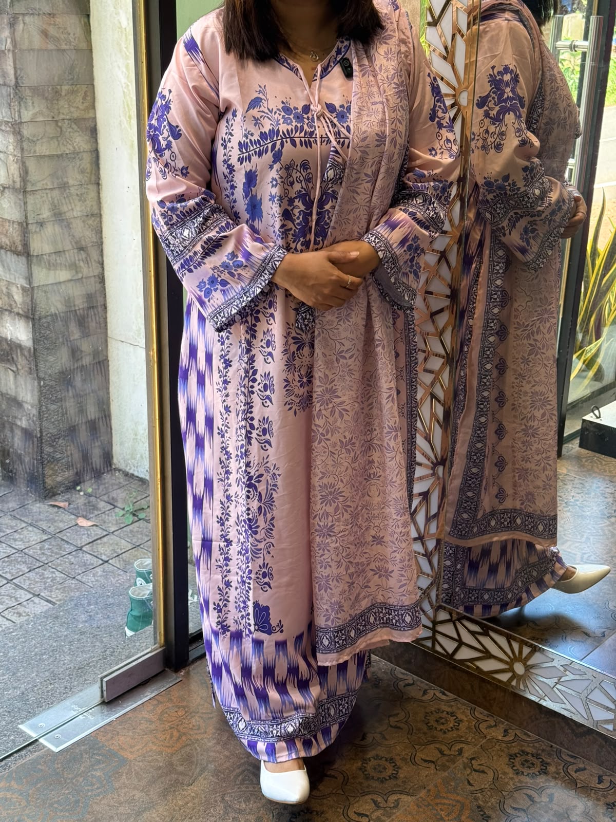 PAKISTANI PEACH & BLUE SALWAR SUITE- 30771