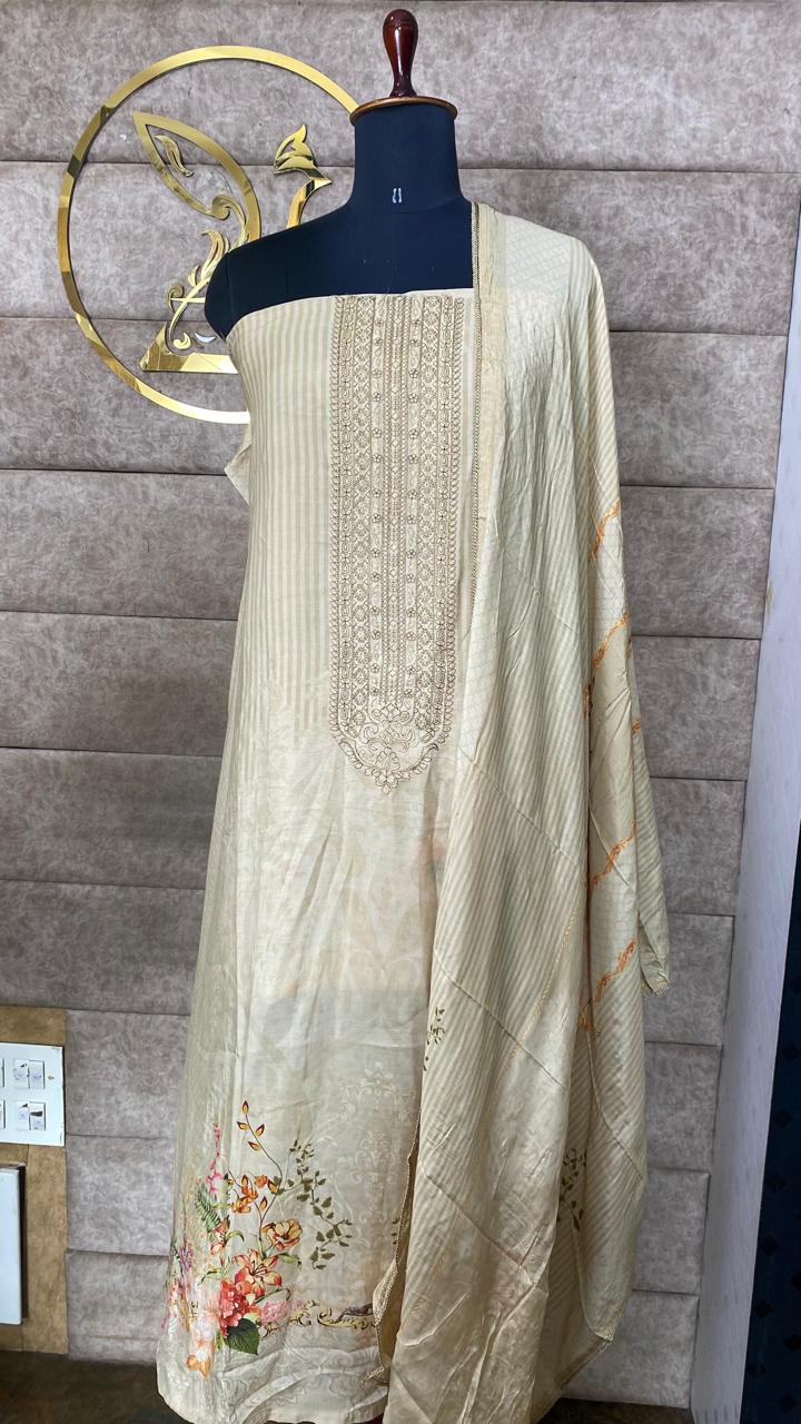 MUSLIN BEIGE SALWAR MATERIAL - 30501