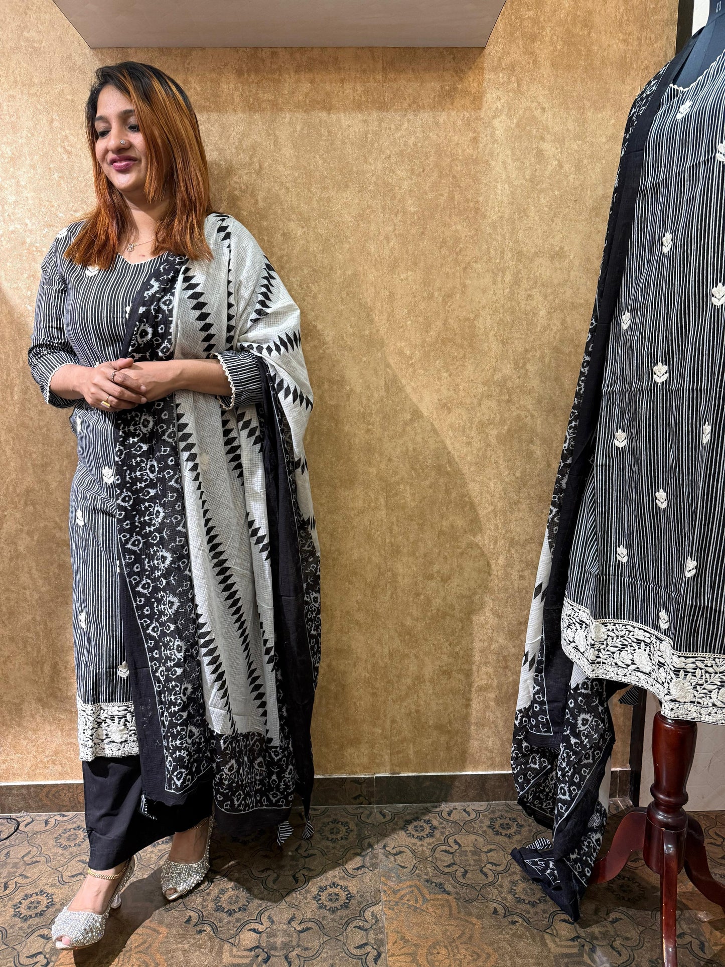 BLACK AND WHITE COTTON FULL SALWAR SET- 30491