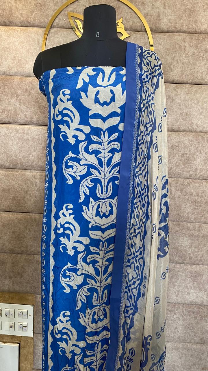 MUSLIN DARK BLUE SALWAR FULL SET-30503