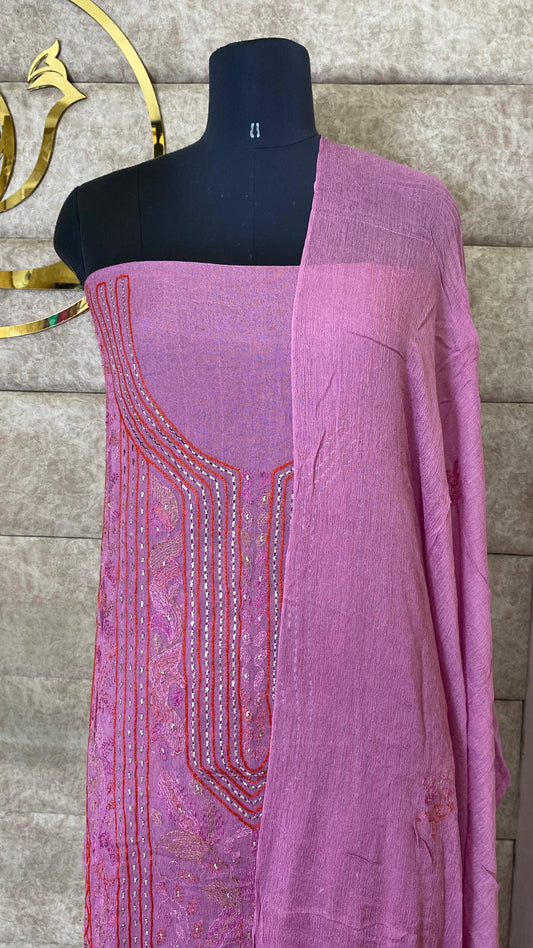 PASTEL PURPLE KARACHI SALWAR MATERIAL - 30620 (WITHOUT BOTTOM)