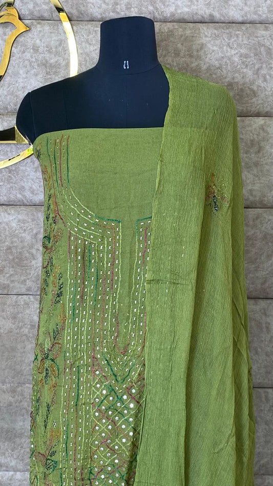 MAHANDI GREEN KARACHI SALWAR MATERIAL - 30620 (WITHOUT BOTTOM)