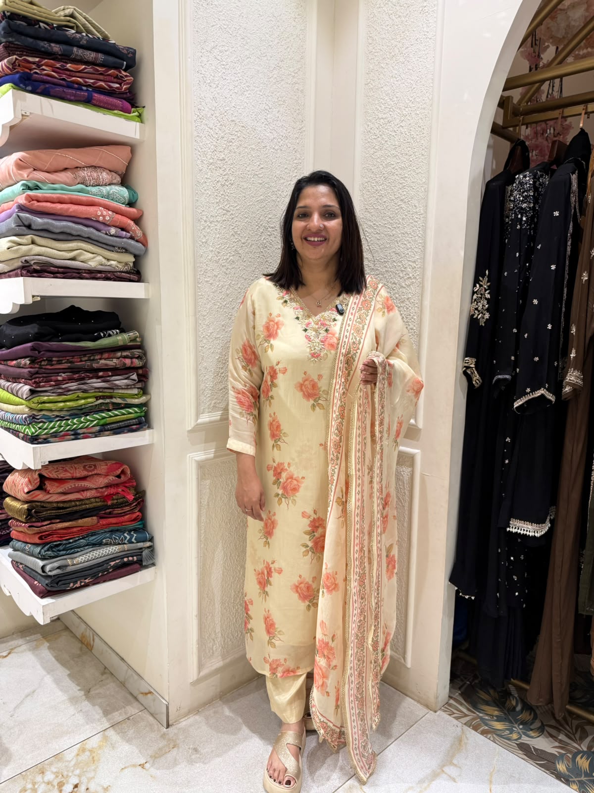 ELEGANT CREAM &PEACH SALWAR SET-52514