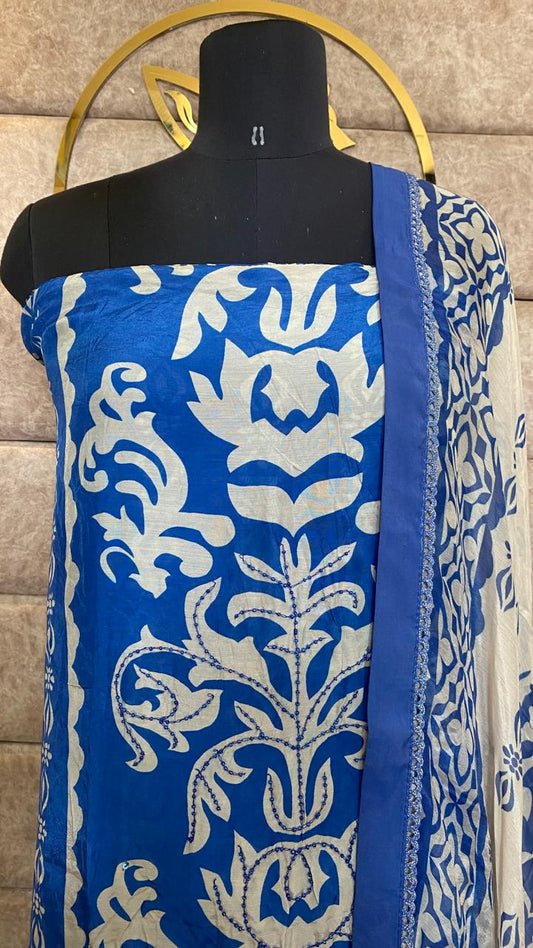 MUSLIN DARK BLUE SALWAR FULL SET-30503