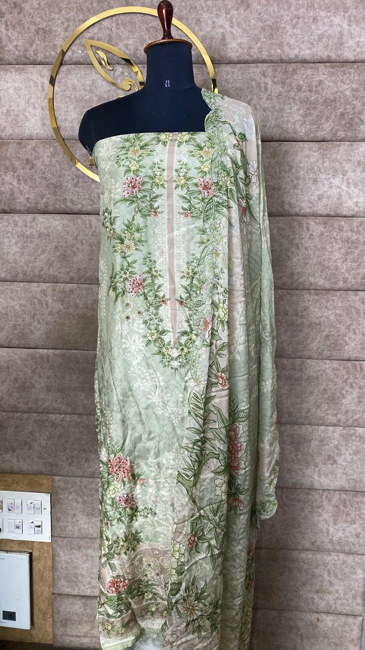 MUSLIN MINT GREEN FULL SALWAR MATERIAL - 30502