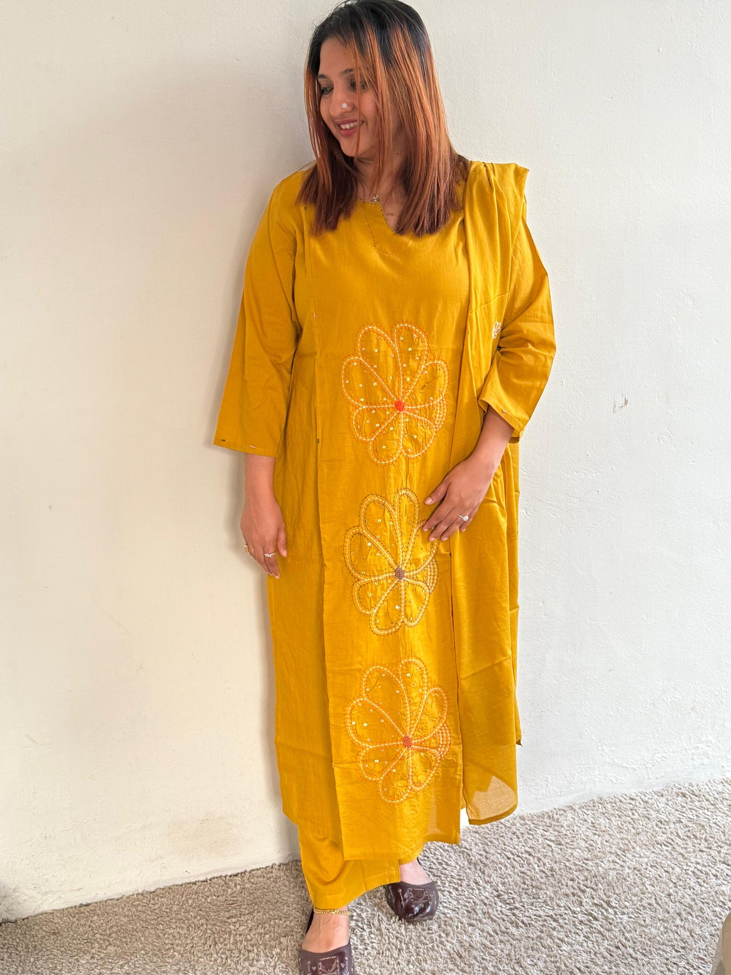 COTTON DUSTY YELLOW FULL SALWAR SET- 30496