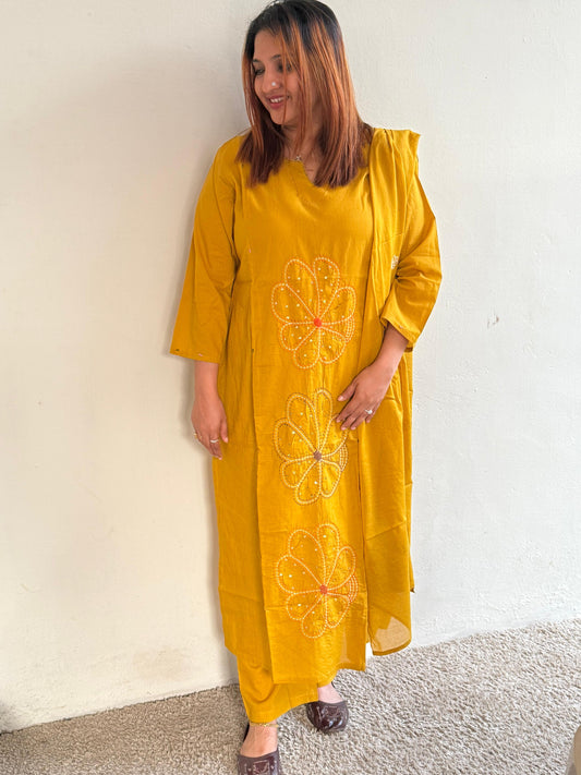 COTTON DUSTY YELLOW FULL SALWAR SET- 30496