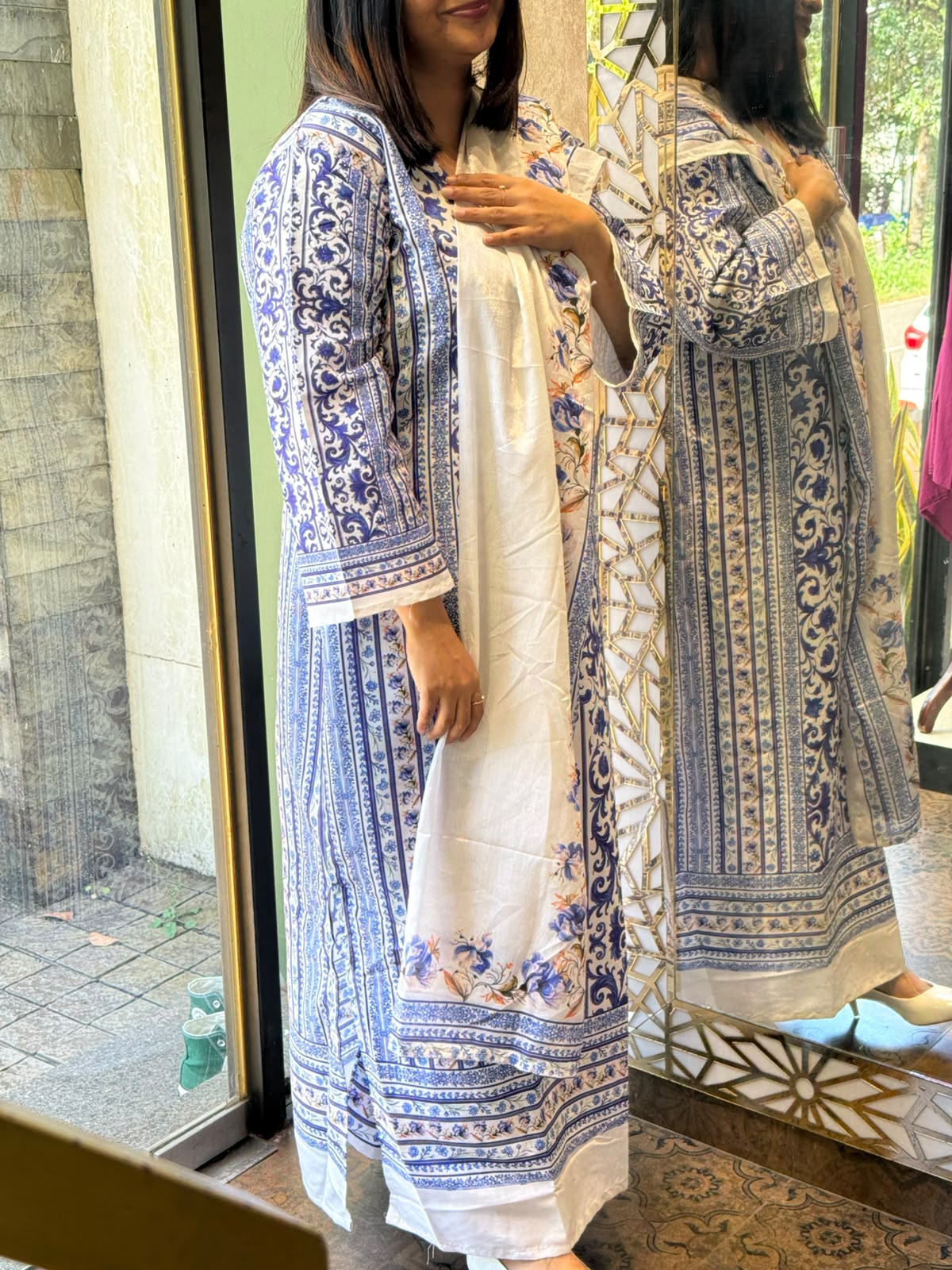 PAKISTHANI WHITE &BLUE KAFTHAN SUIT-30776