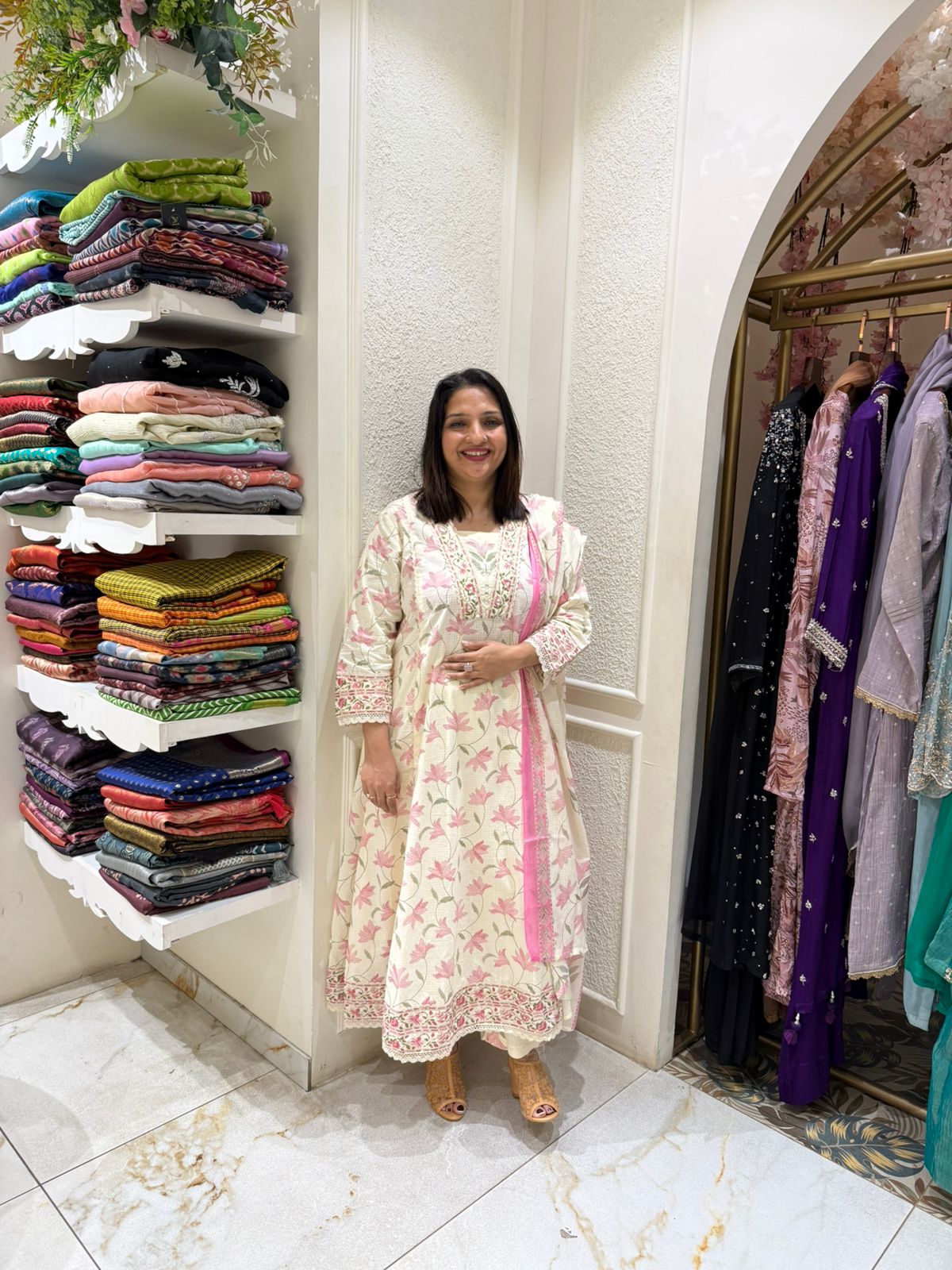PINK PRINTED COTTON KURUTA SET-52674