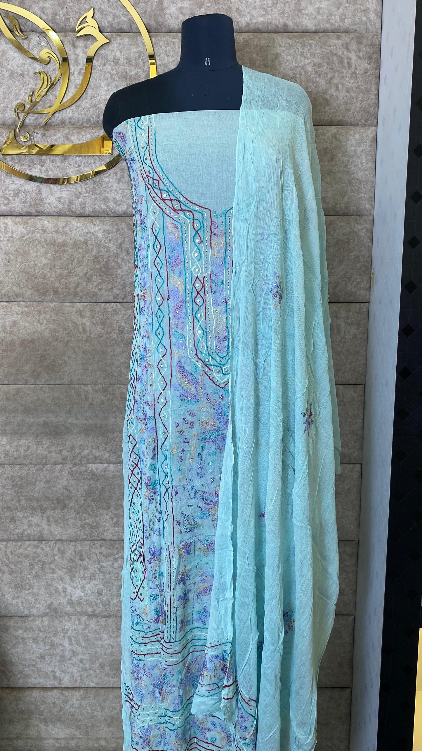 SKY BLUE KARACHI SALWAR MATERIAL - 30620 (WITHOUT BOTTOM)