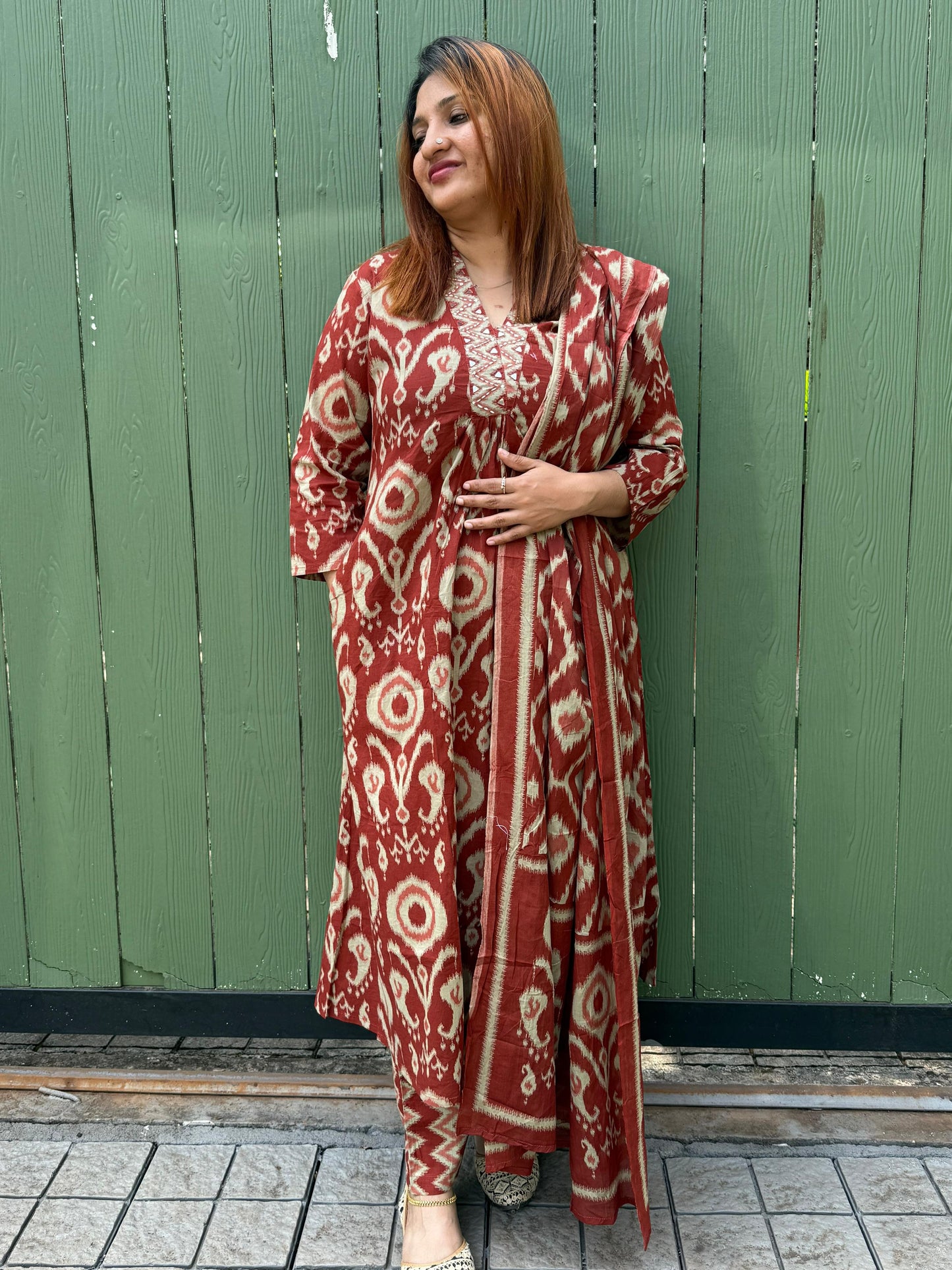 BRICK RED COTTON FULL SALWAR SET - 30469