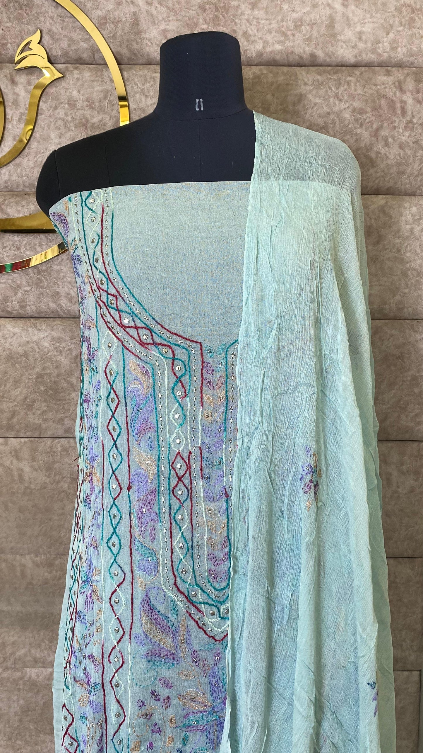 SKY BLUE KARACHI SALWAR MATERIAL - 30620 (WITHOUT BOTTOM)
