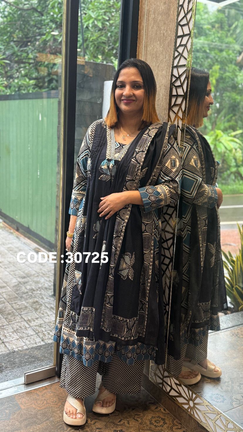 BLACK AND BLUE COTTON FULL SALWAR SET - 30725