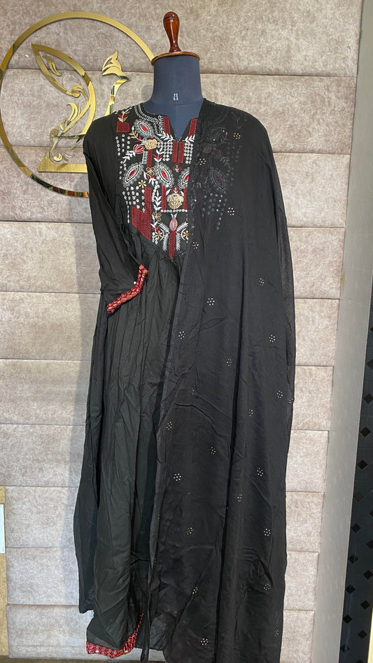 (OFFER) BLACK COTTON FULL SALWAR SET - 30048